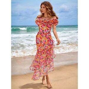 French Chic Retro Style Floral Slimming One Piece Swimsuit & Sarong Set